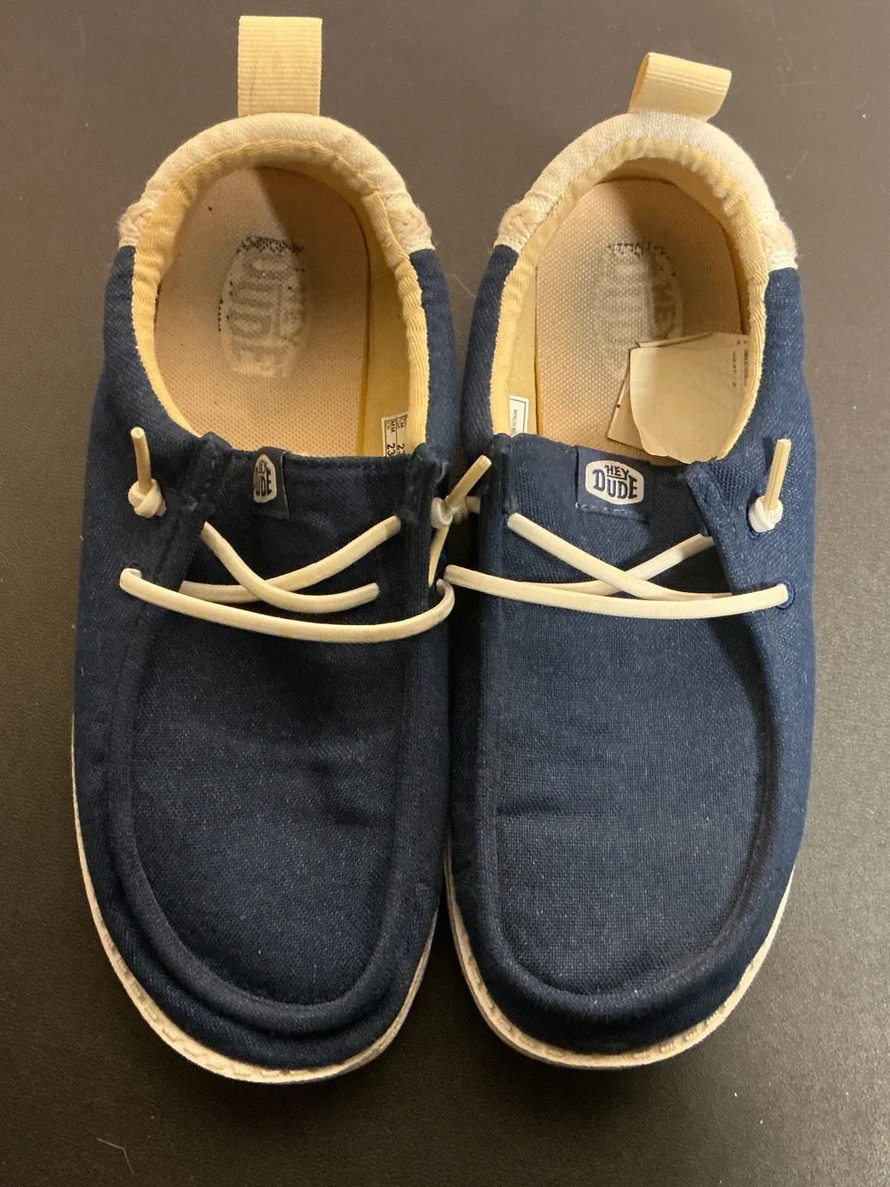 Hey Dude Men’s Navy Canvas Slip-Ons with Cream Accents
